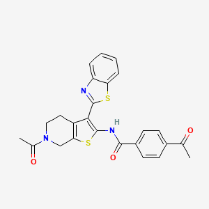 molecular formula C25H21N3O3S2 B2542169 4-acetyl-N-(6-acetyl-3-(benzo[d]thiazol-2-yl)-4,5,6,7-tetrahydrothieno[2,3-c]pyridin-2-yl)benzamide CAS No. 864859-50-7