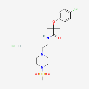 molecular formula C17H27Cl2N3O4S B2542179 2-(4-chlorophenoxy)-2-methyl-N-(2-(4-(methylsulfonyl)piperazin-1-yl)ethyl)propanamide hydrochloride CAS No. 1351618-09-1