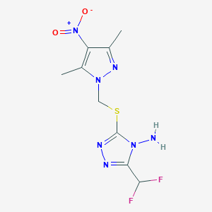 molecular formula C9H11F2N7O2S B2542184 3-(difluoromethyl)-5-{[(3,5-dimethyl-4-nitro-1H-pyrazol-1-yl)methyl]thio}-4H-1,2,4-triazol-4-amine CAS No. 925179-62-0