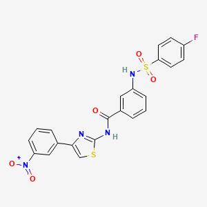 molecular formula C22H15FN4O5S2 B2542190 3-(4-氟苯磺酰胺)-N-(4-(3-硝基苯基)噻唑-2-基)苯甲酰胺 CAS No. 898466-37-0