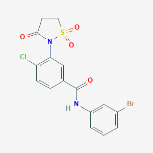 molecular formula C16H12BrClN2O4S B254220 N-(3-bromophenyl)-4-chloro-3-(1,1-dioxido-3-oxo-1,2-thiazolidin-2-yl)benzamide 