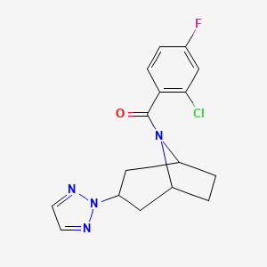 molecular formula C16H16ClFN4O B2542206 ((1R,5S)-3-(2H-1,2,3-triazol-2-yl)-8-azabicyclo[3.2.1]octan-8-yl)(2-chloro-4-fluorophenyl)methanone CAS No. 2108276-28-2