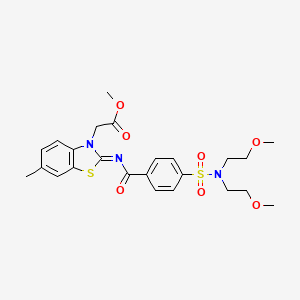 molecular formula C24H29N3O7S2 B2542209 2-[2-[4-[双(2-甲氧基乙基)氨磺酰基]苯甲酰]亚氨基-6-甲基-1,3-苯并噻唑-3-基]乙酸甲酯 CAS No. 941871-89-2