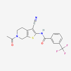 molecular formula C18H14F3N3O2S B2542211 N-(6-acetyl-3-cyano-4,5,6,7-tetrahydrothieno[2,3-c]pyridin-2-yl)-3-(trifluoromethyl)benzamide CAS No. 864858-66-2
