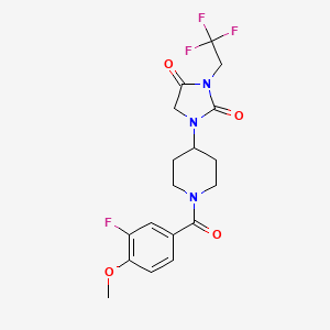 molecular formula C18H19F4N3O4 B2542212 1-[1-(3-氟-4-甲氧基苯甲酰)哌啶-4-基]-3-(2,2,2-三氟乙基)咪唑烷-2,4-二酮 CAS No. 2097901-01-2