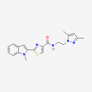 molecular formula C20H21N5OS B2542222 N-(2-(3,5-dimethyl-1H-pyrazol-1-yl)ethyl)-2-(1-methyl-1H-indol-2-yl)thiazole-4-carboxamide CAS No. 1173251-73-4