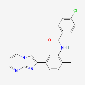 molecular formula C20H15ClN4O B2542225 4-氯-N-(5-{咪唑并[1,2-a]嘧啶-2-基}-2-甲基苯基)苯甲酰胺 CAS No. 847387-84-2