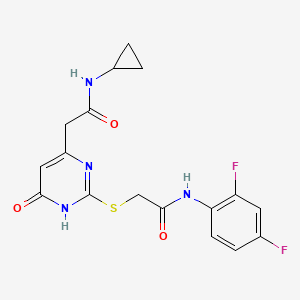 molecular formula C17H16F2N4O3S B2542230 N-cyclopropyl-2-(2-((2-((2,4-difluorophenyl)amino)-2-oxoethyl)thio)-6-oxo-1,6-dihydropyrimidin-4-yl)acetamide CAS No. 1105217-33-1