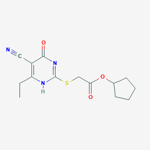 molecular formula C14H17N3O3S B254224 cyclopentyl 2-[(5-cyano-6-ethyl-4-oxo-1H-pyrimidin-2-yl)sulfanyl]acetate 