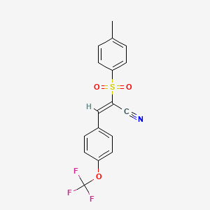 molecular formula C17H12F3NO3S B2542251 2-((4-Methylphenyl)sulfonyl)-3-(4-(trifluoromethoxy)phenyl)prop-2-enenitrile CAS No. 1025860-65-4