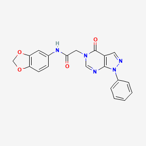 molecular formula C20H15N5O4 B2542265 N-(2H-1,3-Benzodioxol-5-yl)-2-{4-oxo-1-phenyl-1H,4H,5H-pyrazolo[3,4-d]pyrimidin-5-yl}acetamid CAS No. 723333-65-1