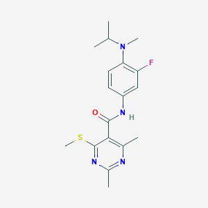 molecular formula C18H23FN4OS B2542289 N-{3-fluoro-4-[methyl(propan-2-yl)amino]phenyl}-2,4-dimethyl-6-(methylsulfanyl)pyrimidine-5-carboxamide CAS No. 1808896-79-8