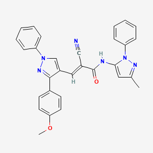 molecular formula C30H24N6O2 B2542313 (E)-2-cyano-3-[3-(4-methoxyphenyl)-1-phenylpyrazol-4-yl]-N-(5-methyl-2-phenylpyrazol-3-yl)prop-2-enamide CAS No. 956410-08-5