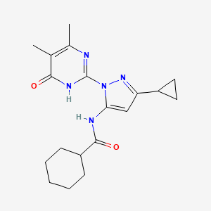 molecular formula C19H25N5O2 B2542316 N-(3-环丙基-1-(4,5-二甲基-6-氧代-1,6-二氢嘧啶-2-基)-1H-吡唑-5-基)环己烷甲酰胺 CAS No. 1203206-36-3