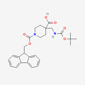 molecular formula C27H32N2O6 B2542341 1-(((9H-Fluoren-9-yl)methoxy)carbonyl)-4-(((tert-butoxycarbonyl)amino)methyl)piperidine-4-carboxylic acid CAS No. 2137931-61-2