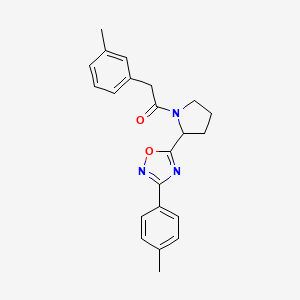 molecular formula C22H23N3O2 B2542349 3-(4-Methylphenyl)-5-{1-[(3-methylphenyl)acetyl]pyrrolidin-2-yl}-1,2,4-oxadiazole CAS No. 1787855-31-5