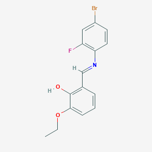 molecular formula C15H13BrFNO2 B2542350 2-{(E)-[(4-bromo-2-fluorophenyl)imino]methyl}-6-ethoxyphenol CAS No. 1232820-84-6