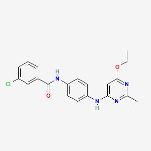 molecular formula C20H19ClN4O2 B2542354 3-chloro-N-(4-((6-ethoxy-2-methylpyrimidin-4-yl)amino)phenyl)benzamide CAS No. 1021090-84-5