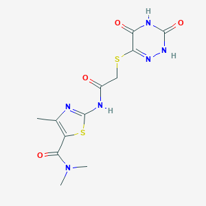 molecular formula C12H14N6O4S2 B254236 2-[[2-[(3,5-dioxo-2H-1,2,4-triazin-6-yl)sulfanyl]acetyl]amino]-N,N,4-trimethyl-1,3-thiazole-5-carboxamide 
