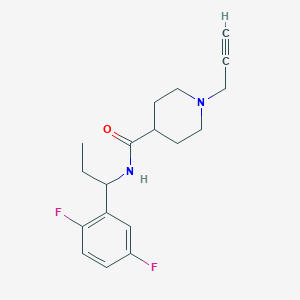 molecular formula C18H22F2N2O B2542371 N-[1-(2,5-二氟苯基)丙基]-1-炔丙基哌啶-4-甲酰胺 CAS No. 1385453-07-5