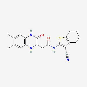 molecular formula C21H22N4O2S B2542397 N-(3-cyano-4,5,6,7-tetrahydro-1-benzothiophen-2-yl)-2-(6,7-dimethyl-3-oxo-1,2,3,4-tetrahydroquinoxalin-2-yl)acetamide CAS No. 1008859-86-6