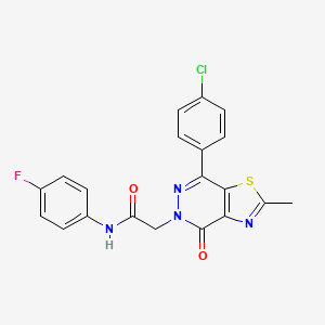 molecular formula C20H14ClFN4O2S B2542409 2-(7-(4-chlorophenyl)-2-methyl-4-oxothiazolo[4,5-d]pyridazin-5(4H)-yl)-N-(4-fluorophenyl)acetamide CAS No. 941949-21-9