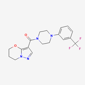 molecular formula C18H19F3N4O2 B2542425 (6,7-Dihydro-5H-pyrazolo[5,1-b][1,3]oxazin-3-yl)(4-(3-(trifluoromethyl)phenyl)piperazin-1-yl)methanon CAS No. 1428364-42-4