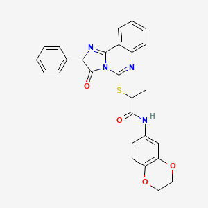 molecular formula C27H22N4O4S B2542456 N-(2,3-二氢-1,4-苯并二氧杂环-6-基)-2-[(3-氧代-2-苯基-2,3-二氢咪唑并[1,2-c]喹唑啉-5-基)硫代]丙酰胺 CAS No. 1189430-79-2