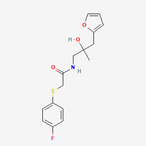 molecular formula C16H18FNO3S B2542466 2-((4-氟苯基)硫代)-N-(3-(呋喃-2-基)-2-羟基-2-甲基丙基)乙酰胺 CAS No. 1798523-45-1