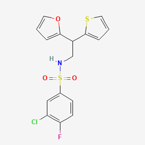 molecular formula C16H13ClFNO3S2 B2542478 3-chloro-4-fluoro-N-[2-(furan-2-yl)-2-(thiophen-2-yl)ethyl]benzene-1-sulfonamide CAS No. 2097857-38-8