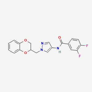 molecular formula C19H15F2N3O3 B2542483 N-(1-((2,3-二氢苯并[b][1,4]二噁英-2-基)甲基)-1H-吡唑-4-基)-3,4-二氟苯甲酰胺 CAS No. 1798042-75-7