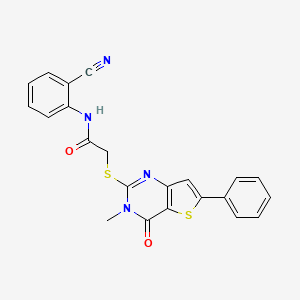 molecular formula C22H16N4O2S2 B2542494 N-(2-cyanophenyl)-2-(3-methyl-4-oxo-6-phenylthieno[3,2-d]pyrimidin-2-yl)sulfanylacetamide CAS No. 1105199-57-2