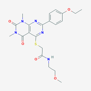 molecular formula C21H25N5O5S B2542526 2-((2-(4-ethoxyphenyl)-6,8-dimethyl-5,7-dioxo-5,6,7,8-tetrahydropyrimido[4,5-d]pyrimidin-4-yl)thio)-N-(2-methoxyethyl)acetamide CAS No. 872695-80-2