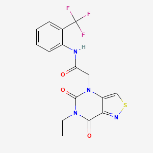 molecular formula C16H13F3N4O3S B2542554 2-(6-乙基-5,7-二氧代-6,7-二氢异噻唑并[4,3-d]嘧啶-4(5H)-基)-N-(2-(三氟甲基)苯基)乙酰胺 CAS No. 1251603-99-2
