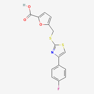 molecular formula C15H10FNO3S2 B2542565 5-(((4-(4-Fluorophenyl)thiazol-2-yl)thio)methyl)furan-2-carboxylic acid CAS No. 1092328-51-2