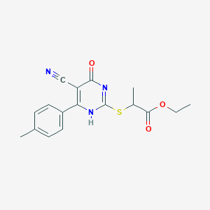 molecular formula C17H17N3O3S B254257 ethyl 2-[[5-cyano-6-(4-methylphenyl)-4-oxo-1H-pyrimidin-2-yl]sulfanyl]propanoate 