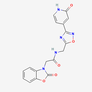 molecular formula C17H13N5O5 B2542576 N-((3-(2-oxo-1,2-dihydropyridin-4-yl)-1,2,4-oxadiazol-5-yl)methyl)-2-(2-oxobenzo[d]oxazol-3(2H)-yl)acetamide CAS No. 2034349-39-6