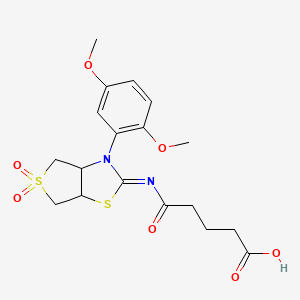 molecular formula C18H22N2O7S2 B2542580 (E)-5-((3-(2,5-dimethoxyphenyl)-5,5-dioxidotetrahydrothieno[3,4-d]thiazol-2(3H)-ylidene)amino)-5-oxopentanoic acid CAS No. 877819-13-1