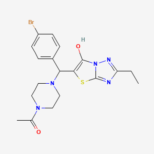 molecular formula C19H22BrN5O2S B2542585 1-(4-((4-Bromophenyl)(2-ethyl-6-hydroxythiazolo[3,2-b][1,2,4]triazol-5-yl)methyl)piperazin-1-yl)ethanone CAS No. 898350-23-7