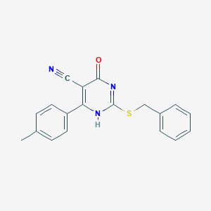 molecular formula C19H15N3OS B254259 2-benzylsulfanyl-6-(4-methylphenyl)-4-oxo-1H-pyrimidine-5-carbonitrile 