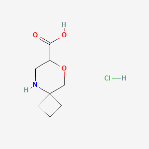 molecular formula C8H14ClNO3 B2542591 8-Oxa-5-azaspiro[3.5]nonane-7-carboxylic acid;hydrochloride CAS No. 2287283-69-4