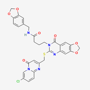 N-(1,3-benzodioxol-5-ylmethyl)-4-[6-{[(7-chloro-4-oxo-4H-pyrido[1,2-a]pyrimidin-2-yl)methyl]thio}-8-oxo[1,3]dioxolo[4,5-g]quinazolin-7(8H)-yl]butanamide