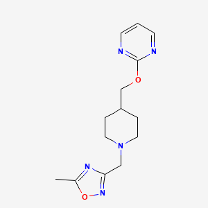 molecular formula C14H19N5O2 B2542612 5-Methyl-3-[[4-(pyrimidin-2-yloxymethyl)piperidin-1-yl]methyl]-1,2,4-oxadiazole CAS No. 2379997-39-2