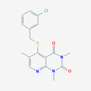 molecular formula C17H16ClN3O2S B2542629 5-((3-chlorobenzyl)thio)-1,3,6-trimethylpyrido[2,3-d]pyrimidine-2,4(1H,3H)-dione CAS No. 899747-69-4