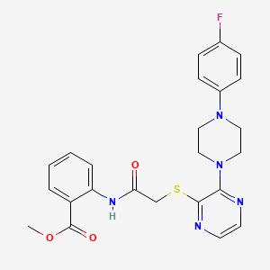 molecular formula C24H24FN5O3S B2542630 Methyl 2-(2-((3-(4-(4-fluorophenyl)piperazin-1-yl)pyrazin-2-yl)thio)acetamido)benzoate CAS No. 1031975-07-1