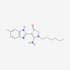 molecular formula C18H24N4O B254266 5-amino-1-hexyl-4-(6-methyl-1H-benzimidazol-2-yl)-2H-pyrrol-3-one 