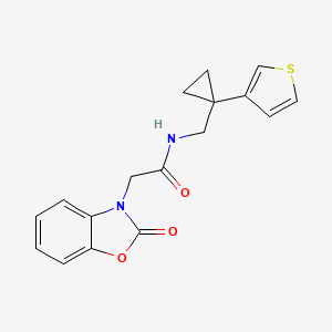 molecular formula C17H16N2O3S B2542715 2-(2-Oxo-1,3-benzoxazol-3-yl)-N-[(1-thiophen-3-ylcyclopropyl)methyl]acetamide CAS No. 2415526-27-9