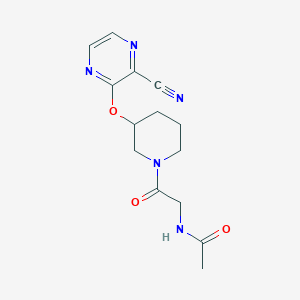 molecular formula C14H17N5O3 B2542721 N-(2-(3-((3-cyanopyrazin-2-yl)oxy)piperidin-1-yl)-2-oxoethyl)acetamide CAS No. 2034228-98-1