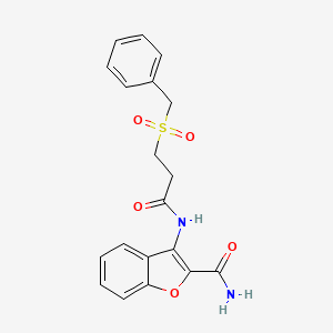 molecular formula C19H18N2O5S B2542730 3-(3-(Benzylsulfonyl)propanamido)benzofuran-2-carboxamide CAS No. 922486-96-2