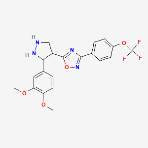 molecular formula C20H15F3N4O4 B2542758 5-[3-(3,4-Dimethoxyphenyl)pyrazolidin-4-yl]-3-[4-(trifluoromethoxy)phenyl]-1,2,4-oxadiazole CAS No. 2034613-15-3